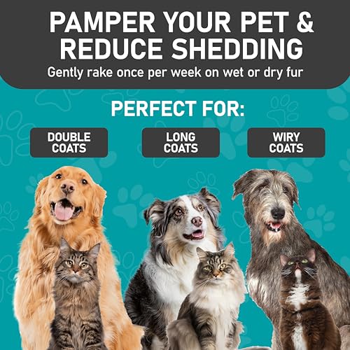 Maxpower Planet Pet Grooming Brush - Double Sided Shedding, Dematting Undercoat Rake for Dogs and Cats - Extra Wide Dog Grooming Brush - Yellow | Yellow Deshedding & Dematting, Extra-Wide Double-Sided Comb, Long-Haired Coats, Reduces Shedding, Original De