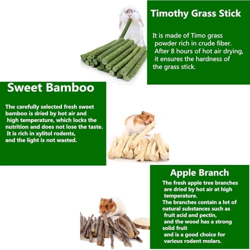 600g Guinea Pig and Rabbit Chew Toys - Sweet Bamboo and Timothy Apple Sticks for Healthy Teeth and Relaxation - Natural and Safe Guinea Pig Chew Toys - color: 600g