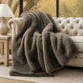 EVERGRACEHOME Faux Chinchilla Fur Throw Blanket, 50"x60", Smoky Sable | Luxury, Super Soft, 1220GSM, Fluffy Cozy Mink, Reversible Velvet Back, Warm Thick Heavy Winter Throw for Couch Bed, Gift - color: Smoky Sable, size: 50"x60"