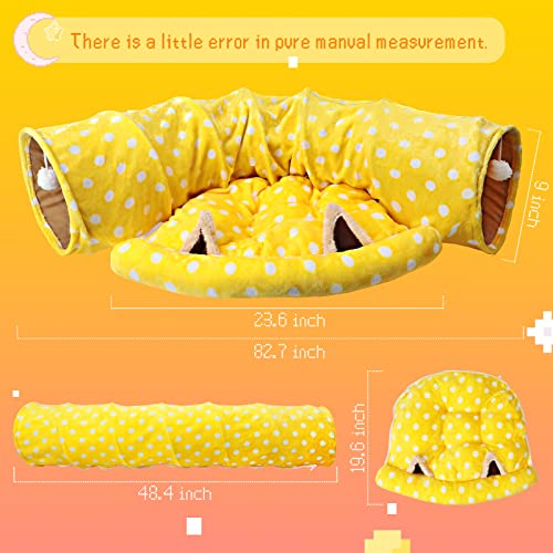 BWOGUE Bunny Tunnel Bed, 2-in-1 Collapsible Rabbit Tunnel Hideout with Mat | Removable Mat for Washing, 46.8 in Length, Ball Toy for Play, Soft Suede Fabric, Cats Rabbits Guinea Pigs - color: Yellow
