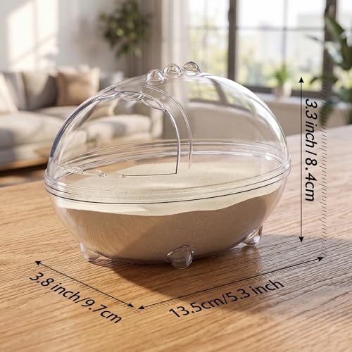 Clear Hamster Sand Bath, Dinosaur Sandbox Hideout with Scoop (M) | Anti-Scatter Sandbox, For Dwarf Hamsters Gerbils Mice, Hideout & Sand Bath Container - size: Medium