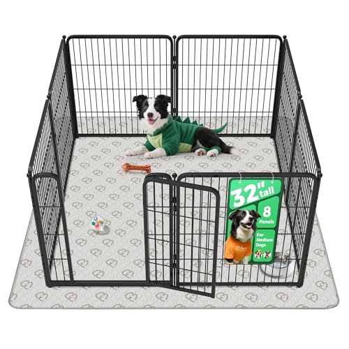 FXW Homeplus Indoor Dog Playpen with Washable Pee Pad, 32" H, 8 Panels | Calm Indoor Play Area, Super Absorbent Pad for Easy Cleanup, for Small & Medium Dogs, Patented - color: Black, size: 32"H