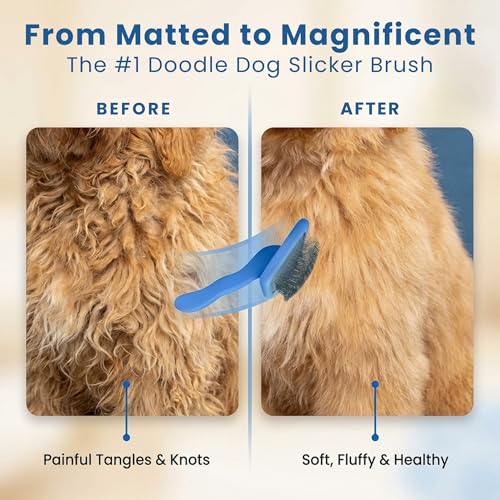 Slicker Brush for Dogs, Pet Grooming Brushes for Doodles & Poodles, Large | Best Brush For Long Haired Dogs, Dematting Comb & Deshedding Tools For Goldendoodle Coats, Puppy Matting Grooming Supplies - size: Large