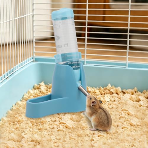 Litewoo 3 in 1 Hamster Water Bottle Small Animal Water Bottle with Food Container Base Hut Hanging Pet Automatic Feeding Drinking Dispenser for Dwarf Hamster Rats Mouse Gerbil Mice - color: Blue, size: 125ml