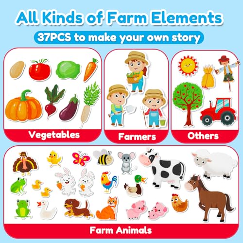 Farm Animals Felt Story Board Set, 3.5Ft 38Pcs Interactive Storytelling Busy Board Toys for 2 Year Old Boy Girl, Animal Farm Barnyard Preschool Learning Activities Toddler Toys for Ages 2-4 Gifts