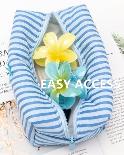 PAZIMIIK Cozy Makeup Bag for Women,Zipper Cosmetic Pouch,Stripe Lake Blue | Soft Cosmetic Organizer for Makeup,Skincare,Toiletries,Daily Beauty Essentials,Purse,On-the-Go,Bridesmaid Gifts - color: Stripe Lake Blue