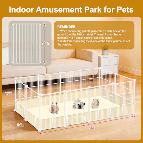 VISCOO 12 Panels Guinea Pig Cages, 48" x 24" x 16" DIY Small Animal Playpen | with Waterproof Mat,C&C Cage for Guinea Pigs, Bunny, Hamsters, Indoor Portable Metal Wire Yard Fence Rabbit Cage - color: White 12 P-A