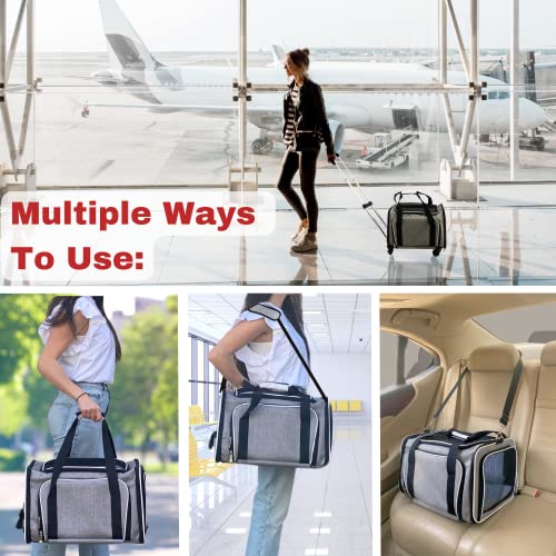 Airline Approved Expandable Premium Pet Carrier on Wheels- Two Sided Expandable Rolling Carrier- Designed for Dogs & Cats- Extra Spacious Soft Lined Carrier! (Grey) - color: GREY