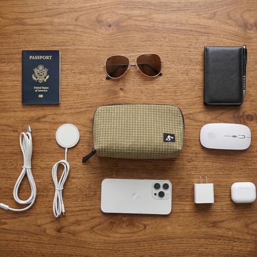 simtoper Small Electronics Organizer Travel Case – Slim Travel Cable Pouch for Small Tech Accessories, Cords, Chargers, Earbuds – Lightweight Mini Tech Bag for Backpack, Business, Travel - color: Brown Plaid, size: Small