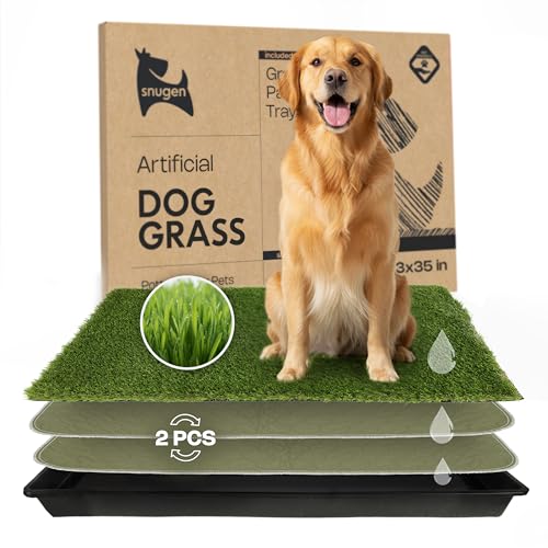 Dog Grass Pad with Tray 23”x35” – Artificial Pet Grass Patch for Dogs’ Potty with 2 Pcs of Washable Pee Pads & Puppy Potty Tray – Dog Litter Box Indoor & Outdoor for Puppy Training - color: 2 Pee Pads + Grass Patch + Tray