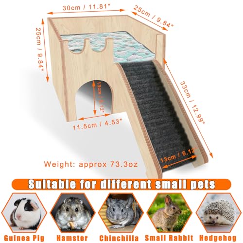 Guinea Pig Hideout Wood, Hamster Hideout Large, Rabbit Castle with Ramp, Bunny House for Cage, Chinchilla House Castle, Small Animal Hideout House, for Ferret Hedgehogs Playing Hiding Sleeping