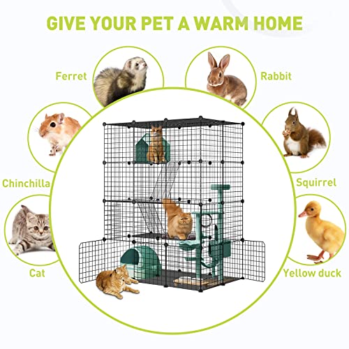 Large Cat Cage,DIY Cat Cage Enclosures Indoor Pet Home Small Animal House Detachable Playpen Metal Wire Kennels for 1-3 Cat - size: Black - 43"L x 29"W x 57"H