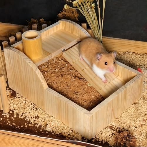 Hamster Sand Bath Container Gerbil Sand Digging Box Small Animal Shower Bathtub with Climbing Ladder Cage Accessories for Mice Rat Syrian Dwarf Hamster