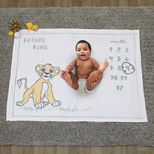 Disney Lion King Simba White, Tan, and Grey Super Soft Milestone Baby Blanket - color: Disney Lion King Simba