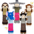 No Stuffing 5 Pack Dog Squeaky Toys, Chew with Crinkle to Large Puppy | Interactive to Keep Pets Busy, Durable Plush Pet Teething Toys, Toss, Fetch, Tug of war Play, Best Birthday Holiday Gift - color: Grey,blue,balck,khaki,coffee