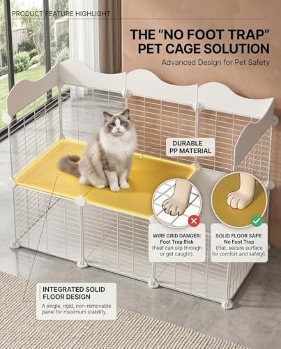 Cat Cage, DIY Cat Enclosures,Cat Playpen Indoor & Outdoor with Hammock & Cat Bowl, Detachable Metal Wire Kennel Cats Crate 42'' x 17.7'' x 31''