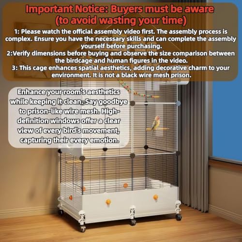 60in Large Flight Bird cage, Equipped with Bird's Nest，Ladder, Swing, Feeder, etc. with Wheels for Easy Outdoor Movement, Suitable for Parrots, Pigeons (Black, 28.4" L x 14.2" W x 60" H) - color: black