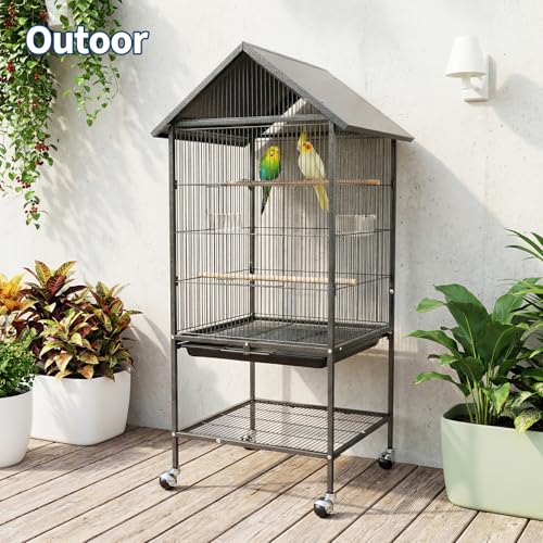 Garvee 50" h Bird Cage, Outdoor Large Parakeet Cage with Roof, Storage Shelf for Parakeets, Cockatiels, Lovebirds