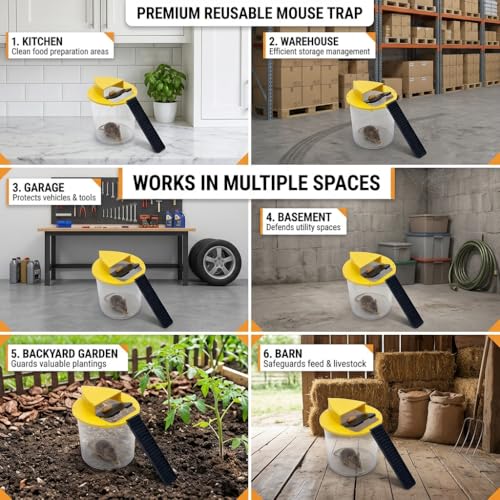Bucket Mouse Trap- 5 Gallon Bucket Mouse Trap Lid Mouse Rat Trap- Automatic Reset Flip and Slide Mouse Trap Humane Mouse Rat Traps for Indoor Outdoor Use Pet Friendly (Yellow-2packs)