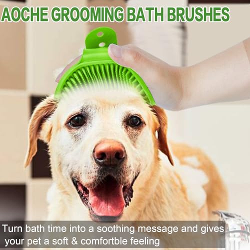 Dog Bath Brush, 2Pack Pet Grooming Brush Shedding Comb Shampoo Brush - color: Green+yellow