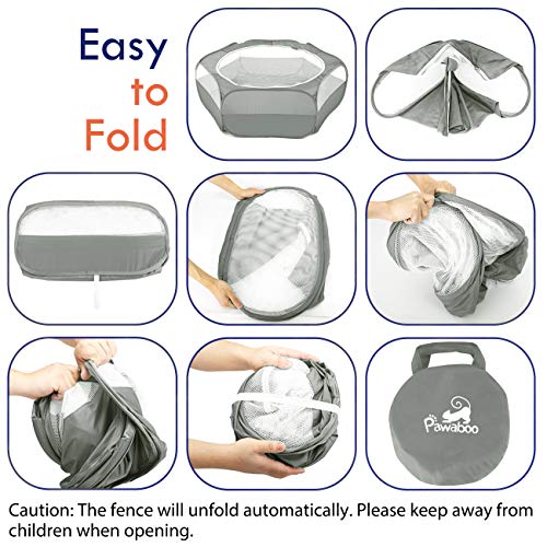 Pawaboo Small Animal Playpen with Zippered Cover,Light Gray | Portable pop-up pet tent for supervised rabbits, guinea pigs, chicks and kittens; water-resistant bottom and 3 metal rods - color: B-Gray