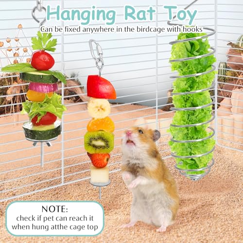 3 PCS Rat Enrichment Toys Stainless Steel Rat Foraging Toy Hanging Slow Feeder Mice Fruit Vegetable Skewer Food Holder Cage Accessories for Rodent Dwarf Hamster Gerbil