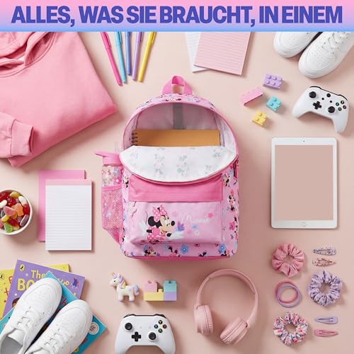 Get Trend Disney Minnie Mouse Kids Backpack with Water Bottle for Girls, 2 Pc 17in Bookbag with Padded Straps Gifts for Girls (Pink Minnie) - color: Pink Minnie