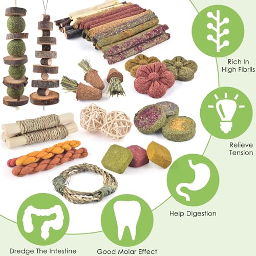 ERKOON 100PCS Rabbit Chew Toys, Natural Timothy Grass Cakes Guinea Pig Toys, Small Animal Teeth Grinding Treats for Bunny Hamster Chinchilla, Safe Dental Care Snacks - size: 100