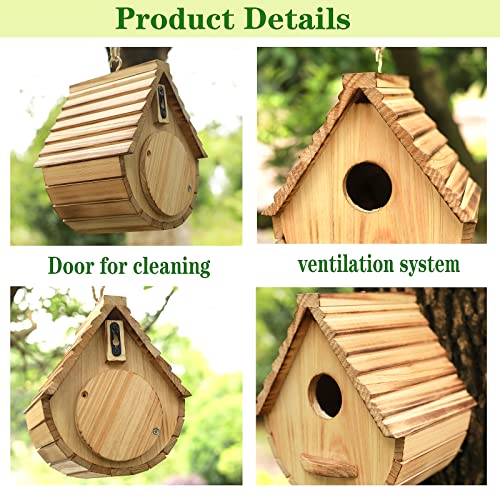 Bird House for Outside,Wood Birdhouses Outdoor, Wooden Bird House Bluebird Finch Cardinals Hanging Birdhouse for Garden Viewing