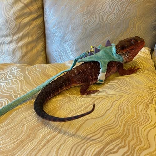 Bearded Dragon Harness and Leash Set - Soft Fleece Dinosaur Vest with Safe Bell Adjustable Lizard Traction Rope Escape Proof Outdoor Walking Training Leash for Ferret Rat Kitten Puppy (Blue) - color: Blue