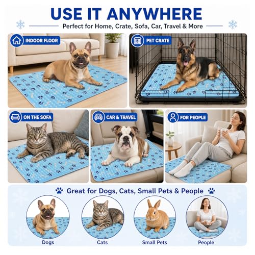 Cooling Dog Bed 44 Inch, Patent Self-Cooling Gel Mat for Large Dogs, | Cats & Multi-Pet Homes, Waterproof Non-Slip Cooling Pad for Kennels, Patios, Camping, Outdoor Summer Heat Relief - size: Large