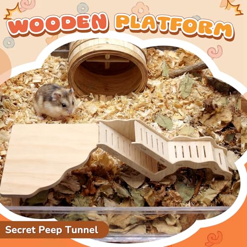 2 Pcs Wooden Hamster Platform with Ladder & Tunnel for Gerbils, Rats, Mice, Syrian Hamsters Burrowing Climbing, Hamster Cage Accessories, Habitat Enrichment Decor(Wooden Ladder Burrow) - style: Wooden Ladder Burrow