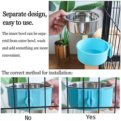 kathson Crate Dog Bowl, Removable Stainless Steel Hanging Pet Cage Bowl Food & Water Feeder Coop Cup for Cat, Puppy, Birds, Rats, Guinea Pigs 4pcs(2×Blue,1×Pink,1×Green) - color: 2×Blue, 1×Pink, 1×Green, size: 4 PCS