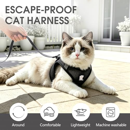 Cat Harness and Leash Escape Proof, Soft Breathable Mesh Kitty Walking Vest, Adjustable Step-in Kitten Harness Set with Reflective Strip for Small Cats - color: Black, size: Small