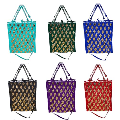 Majestic Ally Double Side Open Slow Feeder Hay Bag - Diamond Shaped Obliquely Placed Webbing (Royal Blue) - color: Royal Blue