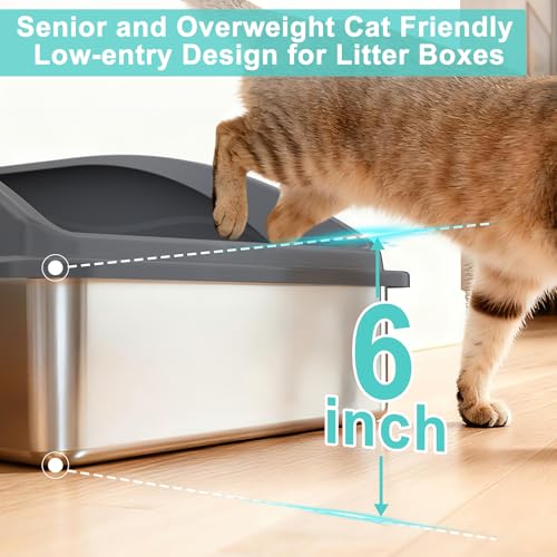 AIPERRO Stainless Steel Litter Box | XL Enclosed Cat Litter Boxs with Lid for Big Cats | High Sided, Anti-Urine Leakage | Non-Stick Bottom & Includes Litter Mat & Metal Scoop (Dark Gray) - color: Dark Grey, size: X-Large