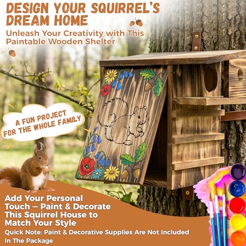 tonchean 16.5" Wooden Squirrel House Nesting Box with Predator Guard Porch | Outdoor Shelter Fits Gray Squirrels,Chipmunks For Backyard Wildlife,Quick Mounting On Trees, Posts, Fences, Or Exterior Walls