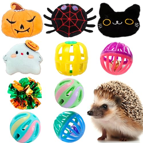 10 pcs Christmas Cute Hedgehog Enrichment Toys Hedgehog Supplies Cage Accessories Small Animal Ball Bell Pet Interactive Stuffed Toys (Halloween) - color: Halloween