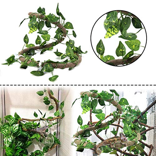 PINVNBY Bearded Dragon Tank Accessories,Lizard Habitat Hammock Reptile Natural Coconut Shell Cave Jungle Climber Bendable Vines Leaves Decor for Gecko Chameleon Snakes Lizards(5 Pcs)