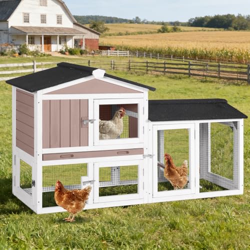 Aivituvin Chicken Coop for 2 Chickens, Outdoor Wooden Rabbit Hutch Hen House Poultry Quail Cage with Weatherproof Asphalt Roof, Leakproof Pull-Out Tray for 2 Rabbits or Small Animals