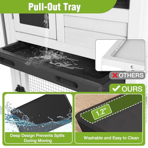 Extra-Long Outdoor Rabbit Hutch with Run, 2-Tier Fir Wood Bunny Cage, Waterproof Roof, Pull-Out Tray, Secure Latches,105.2 x 20.8 x 36.2 in - color: White, size: 105.2"L x 20.8"W x 36.2"H