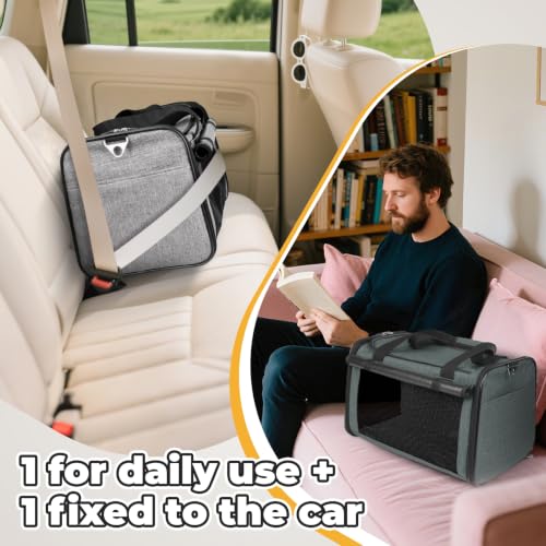 YUDODO 2 Packs 25 lbs Soft Sided Pet Carrier for Large Cat & Small Dog | Airline Approved, Lightproof Breathable Design, Side Pockets, Durable Mesh, Foldable and Portable, Grey+Grey green - color: 2 Pack(Grey*1+Grey green*1)