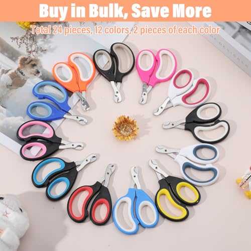 24 Pcs Cat Nail Trimmers & Cat Claw Clippers Bulk, Pet Nail Clippers Set for Cats, Kittens, Dogs, Puppies, Rabbits, Grooming Essentials for Cattery, Breeders, Pet Salons(12 Colors)
