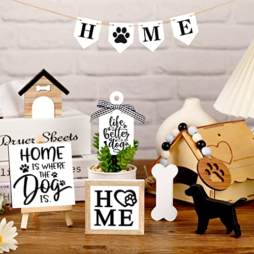 FairySandy 11 Pcs Dog Tiered Tray Decor Dog Home Rustic Farmhouse Tiered Tray Decorations Set Home Wooden Signs Vintage Farm Animal Farmhouse Tabletop Wood Signs for Kitchen Table Shelf Decor - style: Dog