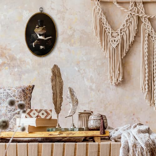 shiviody Vintage Frog Canvas Wall Art Decor, Funny Victorian Frog Gothic Animal Wall Art, Retro Dark Moody Academia Animal Oval Hanging Frame Prints Decorations for Farmhouse Home Dorm 8.6"x11.4" - color: Animals-10