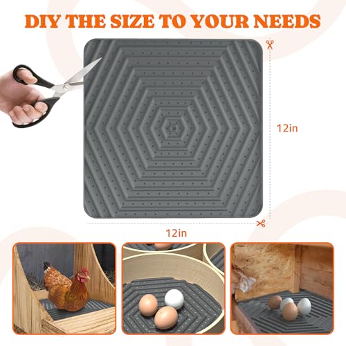 Pawtners 4-Pack Chicken Nesting Box Pads, Reusable Chicken Laying Pad, Gray | Washable Silicone Enduring Nesting Box Liners 12"x 12" Chicken Laying Pads for Laying Egg Poultry Nest Box Pads Easy to Clean - color: Grey - 04Pack