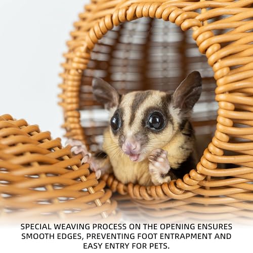 NEOUZA Sugar Glider Pouch Pet Glider Cage Sleep Bag for Small Animals Squirrels Marmosets Rats Hamsters, Metal Frame PP Rattan Durable Water Resistant Non Toxic Safe Material