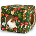 Bienbee Guinea Pig Hideout, Washable Plush House for Small Animals | Guinea Pig House with 2 Wide Entrances, Removable Mat and Non-skid Bottom,Warm and Cozy for Small Pet's Resting and Hiding - color: Green Mushroom
