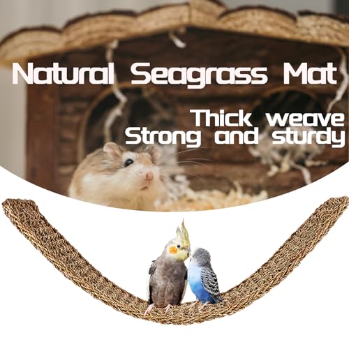 20.5 x 7.9 Inches Bird Seagrass Mat, Natural Grass Woven Bird Net Hammock Mat, Climbing Rope Ladder Chew Toy, Bird Cage Accessories for Parrots, Psittacines, Cockatiels, Hamsters, Lovebirds（2 Pack） - size: 20 x 8 Inch