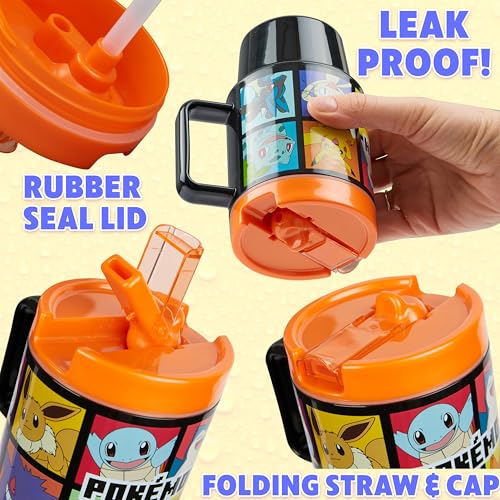 Get Trend Pokemon Kids Water Bottle with Straw 16.9 oz BPA Free Plastic Cup with Lid Reusable Tumbler Pikachu Anime Gifts for Kids (Black Pokemon) - color: Black Pokemon
